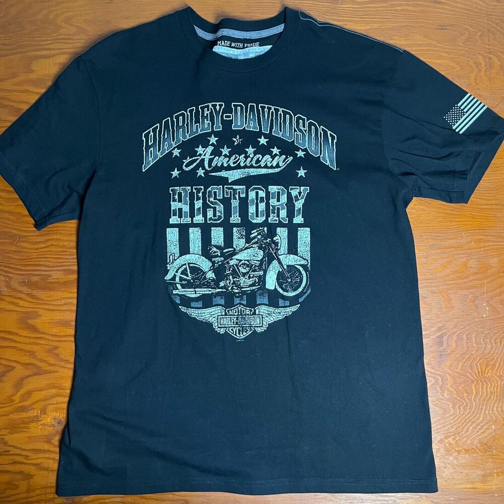 Harley Davidson Motorcycle American T-shirt Mason Ohio Mens Lg Black Powder Keg